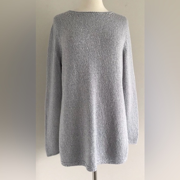 Eileen Fisher Alpaca & Organic Cotton Ballet Neck Side Slit Gray Sweater Size SP - Picture 5 of 12